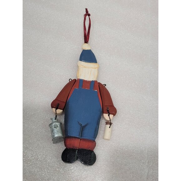 Wood Hand Painted Santa Ornament Farmer Milk Farmhouse Christmas Movable Arms 6" - Picture 2 of 7